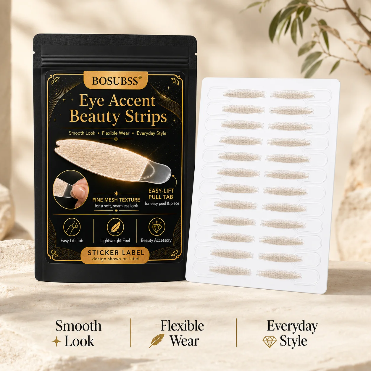 60PCS Soft Mesh Eye Accent Patches Curved Eye Beauty Patches For Women Daily Makeup Routine