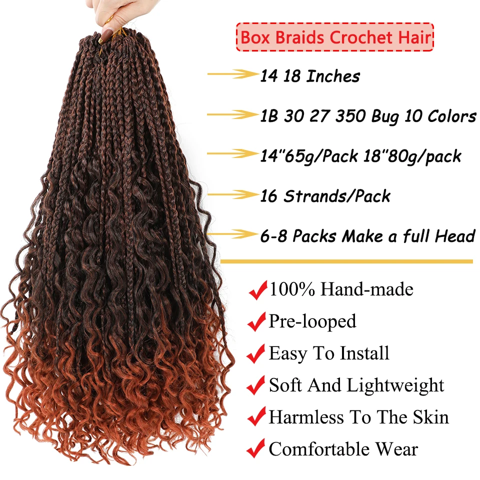 14 18 Inch Curly Box Braiding Hair For Goddess Braids Ombre 3X Crochet Braids Bohomian Box Braids Synthetic Hair For Afro Women