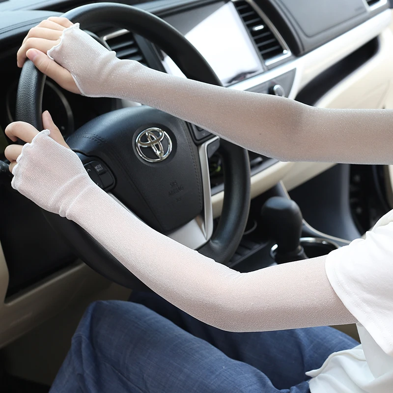 Light And Breathable Stylish Outdoor Driving Sun Protection Armband With Fake Mesh Decoration And Fluttering Ice Sleeves Paired