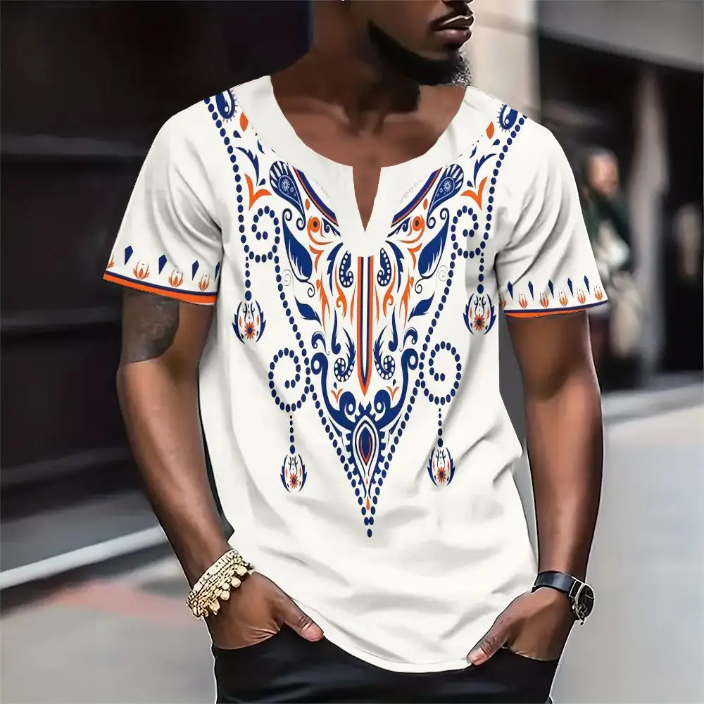 High Elastic Stylish T-Shirt For Men 3D Print Sublimation African Ethnic Festival Men'S Top Loose Fit Dashiki Men T-Shirts