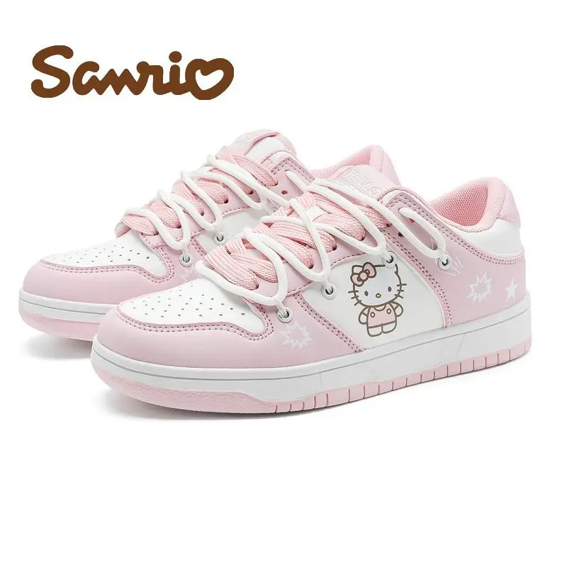 

Белые кроссовки в стиле аниме Hello Kitty Sanrio Kuromi, розовые туфли для девочек с цветами вишни, милые повседневные туфли на плоской подошве, ультралегкие, кавайные.