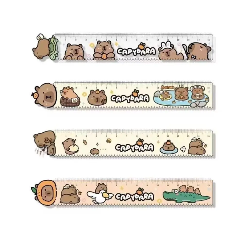 1 conjunto de régua métrica capivara, régua de alta aparência, medição também, régua triangular de plástico, desenho animado, papelaria, estudante