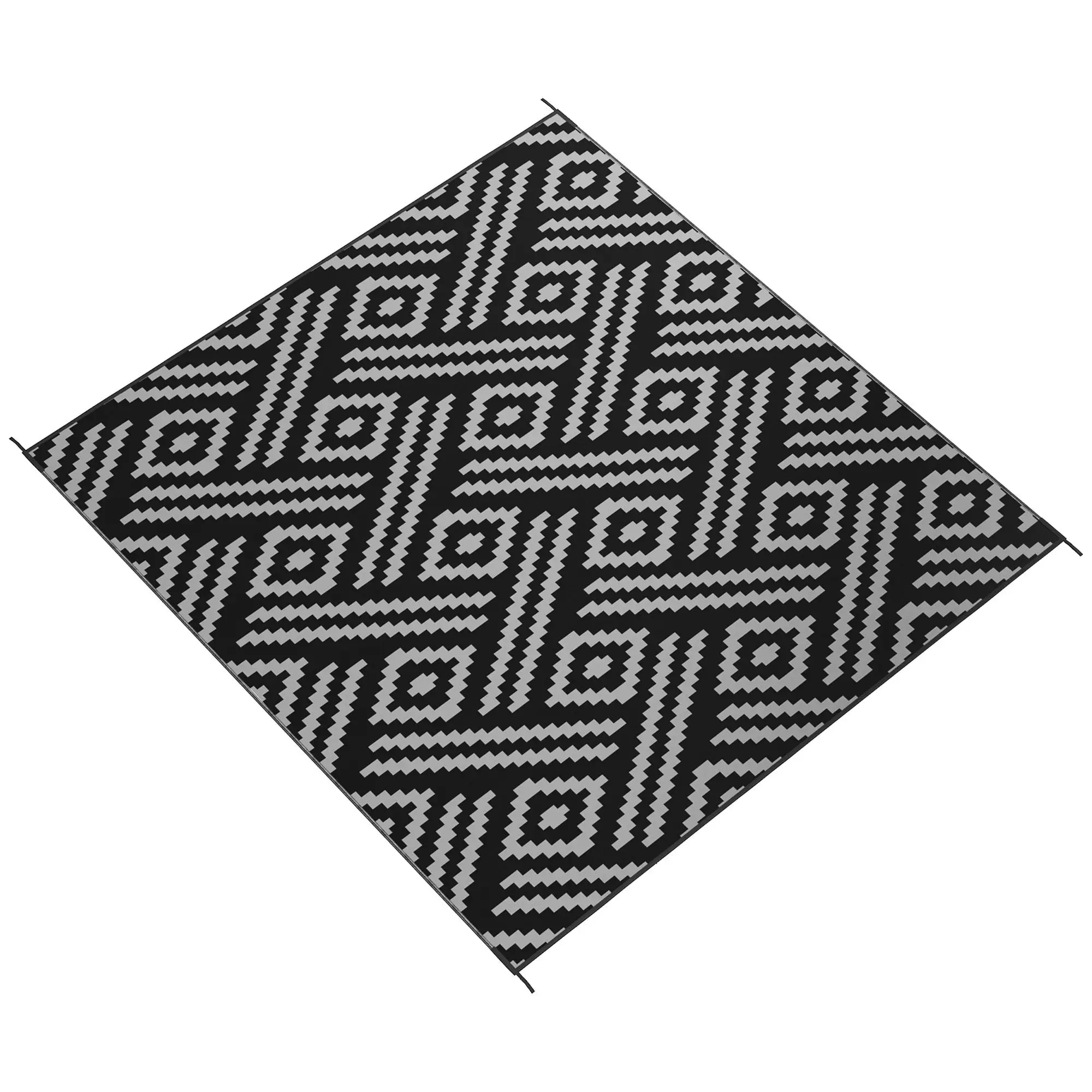 

For Outsunny Portable Patio Mat Reversible Black & Gray Geometric Outdoor Rug 8x10 with Carry Bag for RV Camping