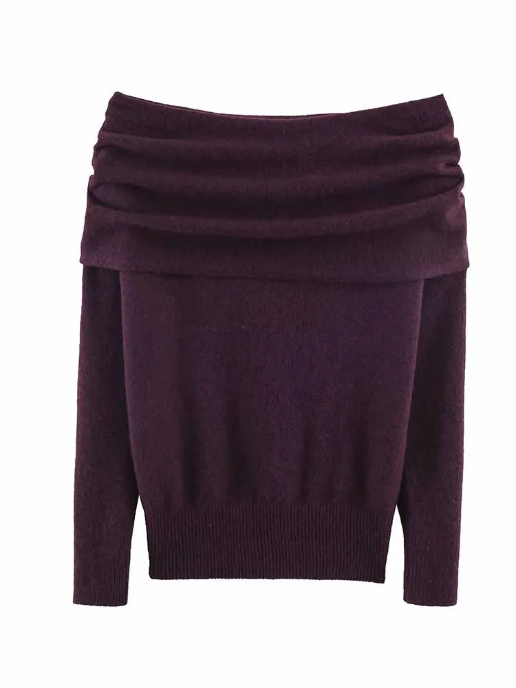 

HH Woman Winter Fashion Versatile Long Sleeves Off The Shoulders Elegant Knitted Pullover Female Casual Keep Warm Knitted Tops