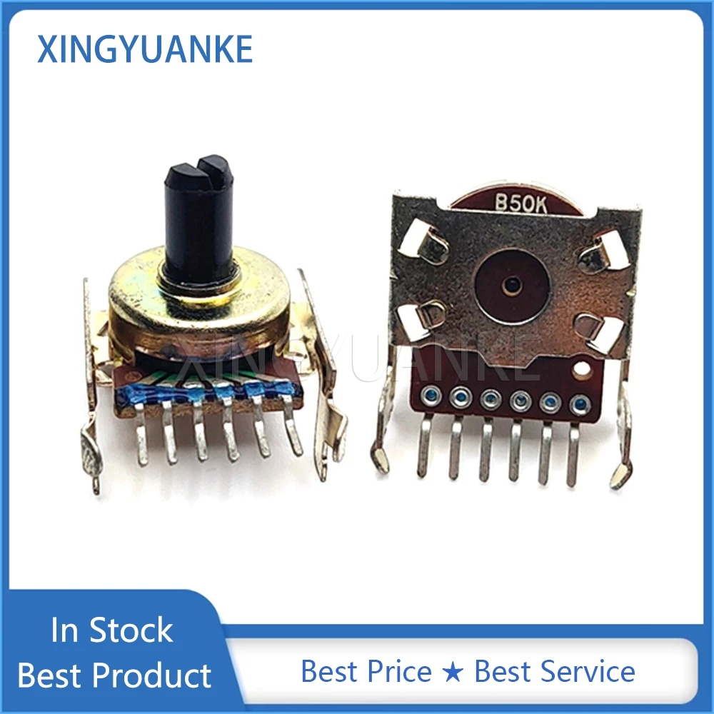 2PCS 161 Type B503 Horizontal Double B50K Speaker Amplifier Audio Volume Rotary Potentiometer 50K 6-Pin Half Shaft Length 10MM