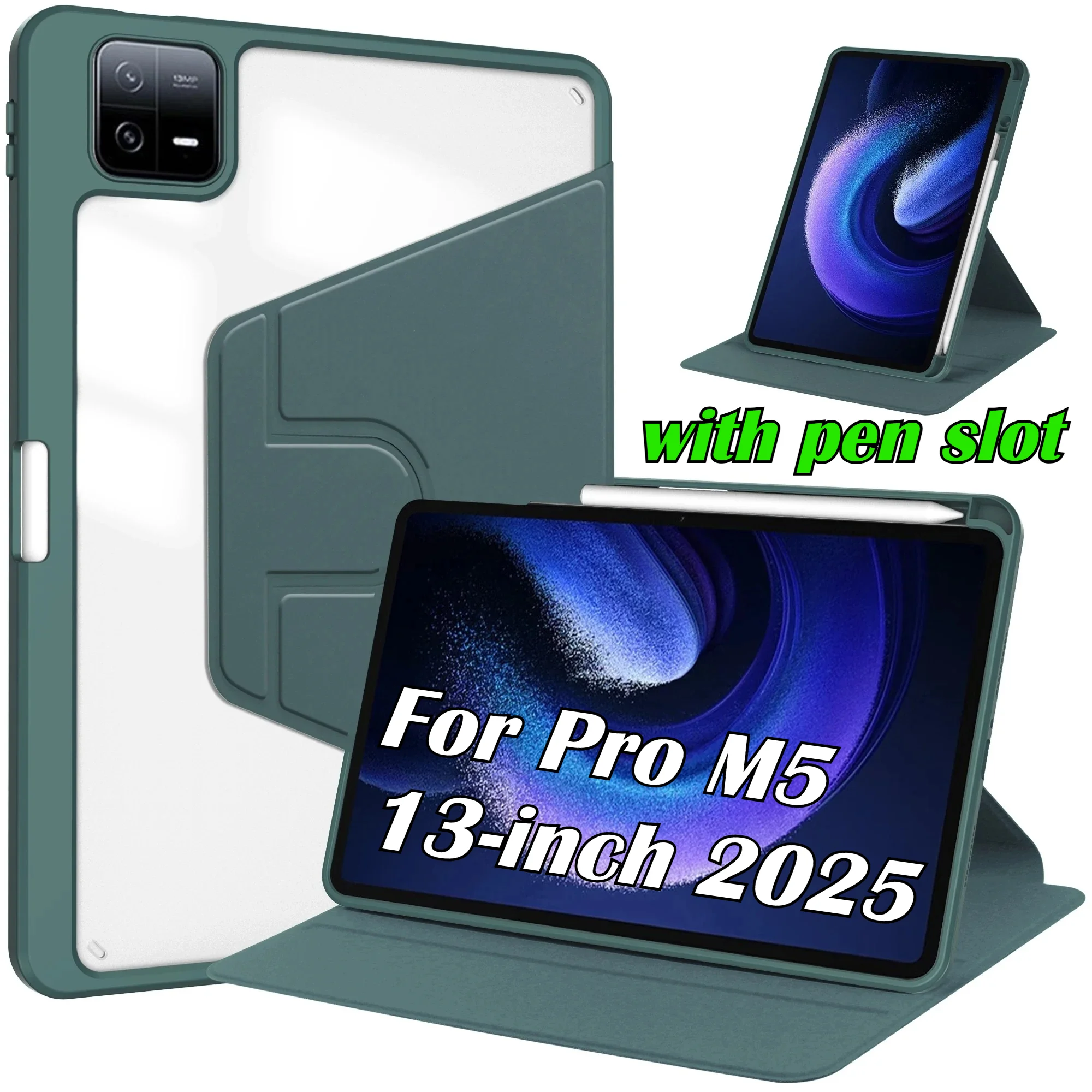 360Rotation PU Stand Case for IPad Pro M5 11 13 2025 A16 11th Air 1 2 3 4 5 Mini 6 7 9.7 10.5 10.2 10th with Pencil Holder Cover