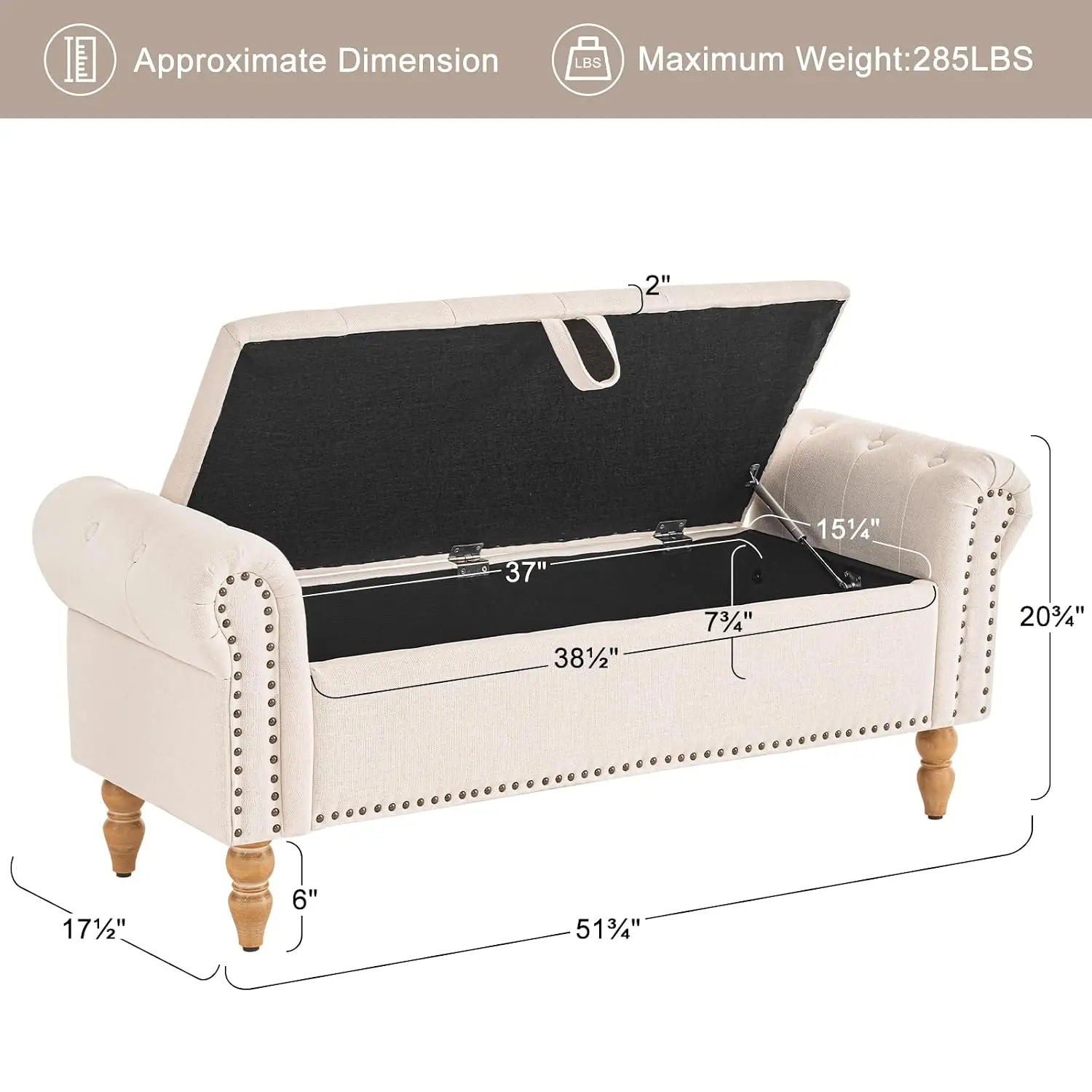51” Storage Benches, End of Bed Bench with Button-Tufted Large Upholstered Storage Ottoman Linen Window Bench with, Customized