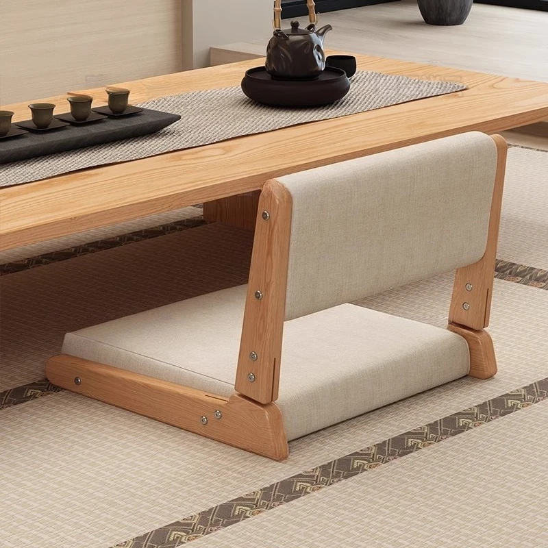 

Japanese Style Tatami Chair Solid Wood Floor Seat with Backrest Legless Folding Meditation Stools Zen Style Bay Window Lounger