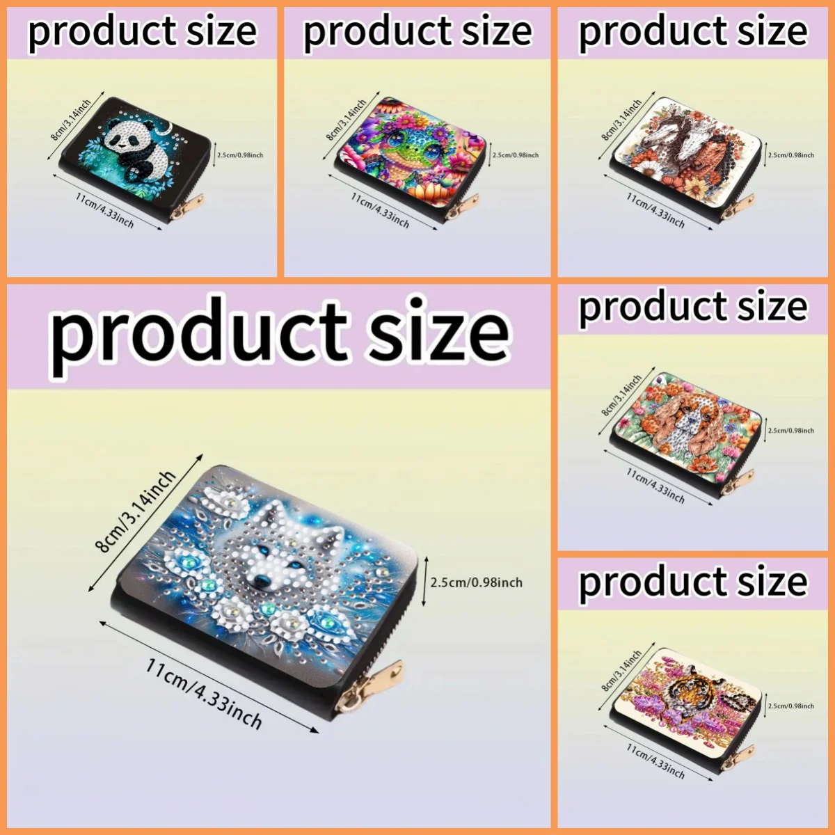 A DIY Diamond-Painted Animal Pattern Card Case/Wallet with Crystal Diamond and PU Material Is Suitable for Giving to the Elderly