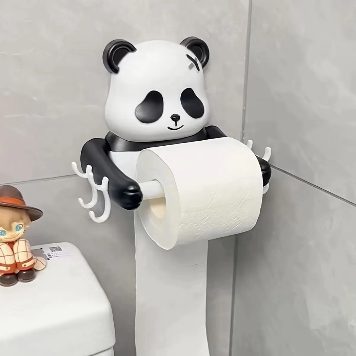 Cute Creative Cartoon Panda-style Toilet Bath Nail-free Paper Towel Holder Roll Tube Tissue Box And Face Towel Storage Holder