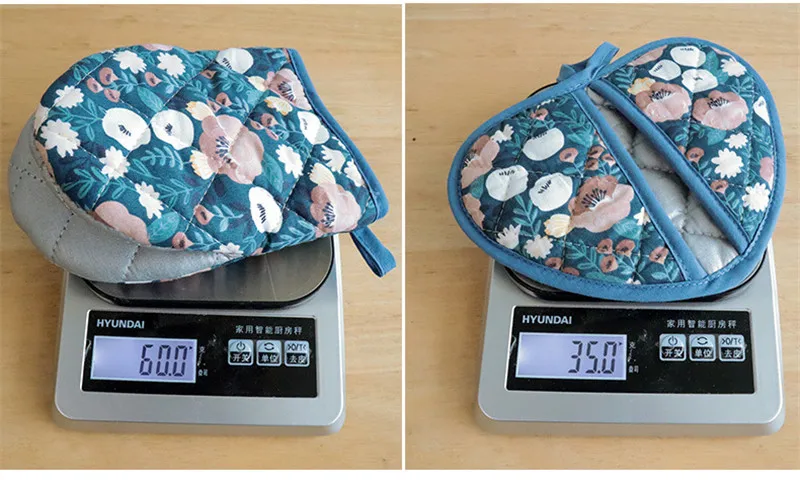 Japanische Blume Baumwolle gedruckt Backofen Handschuhe Home Küche heiß beständig herzförmige Hand Clip Isolierung Pad – Detail 16