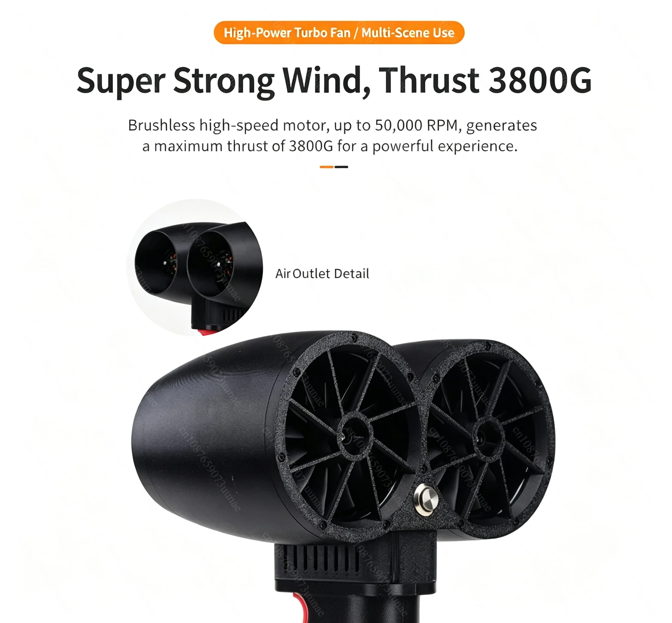 1800W Handheld Turbo Blower, 64mm Dual Brushless Motor, 3800g Thrust, 18-21V Portable Air Blower