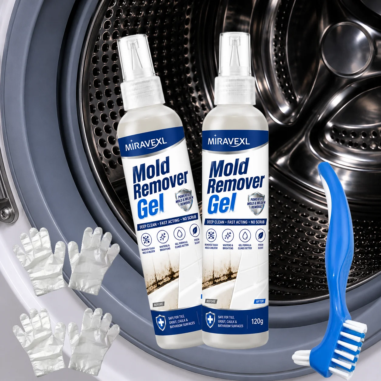 Mold Remover Gel with Brush and Disposable Gloves Bathroom Tile Grout Cleaner MildewStain Removal Gel for Kitchen Walls Cleaner