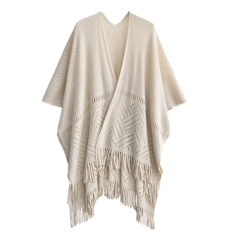 

Ethnic Boho Cape Scarf Solid Color Sheer Shawl for Women Summer Travel