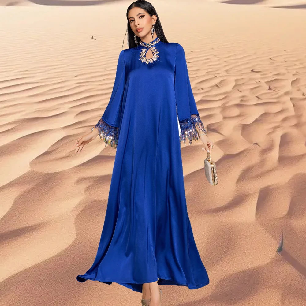 

2025 Eid Ramadan Abayas for Women Dubai Satin Evening Party Dress Muslim Femme Islam Jalabiya Turkey Kaftan Kebaya Caftan Robe