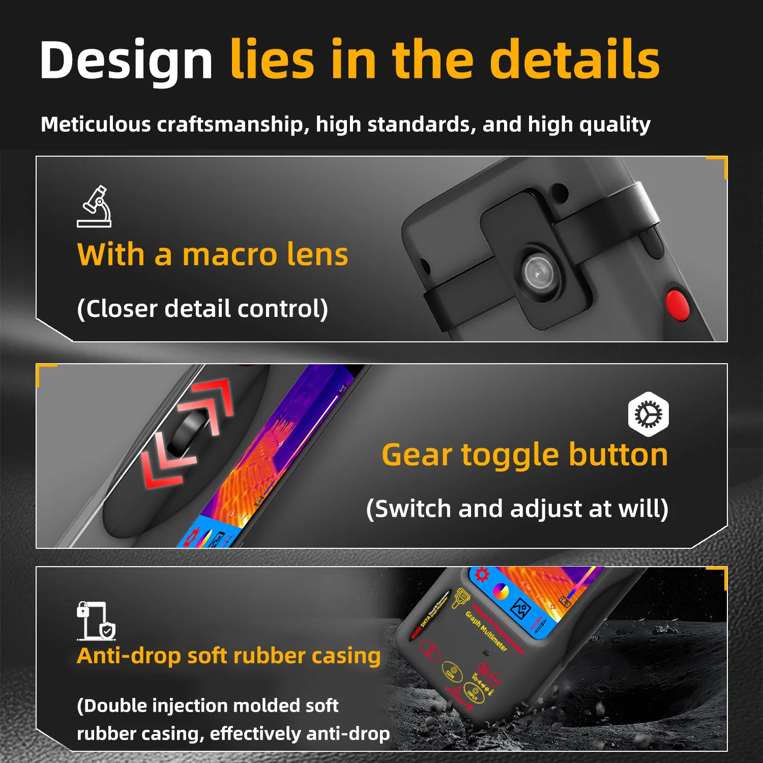Bside sh7a multímetro termovisor 320*320 resolução 3.98 polegadas tocável 15 paletas de cores reparo de placa de circuito