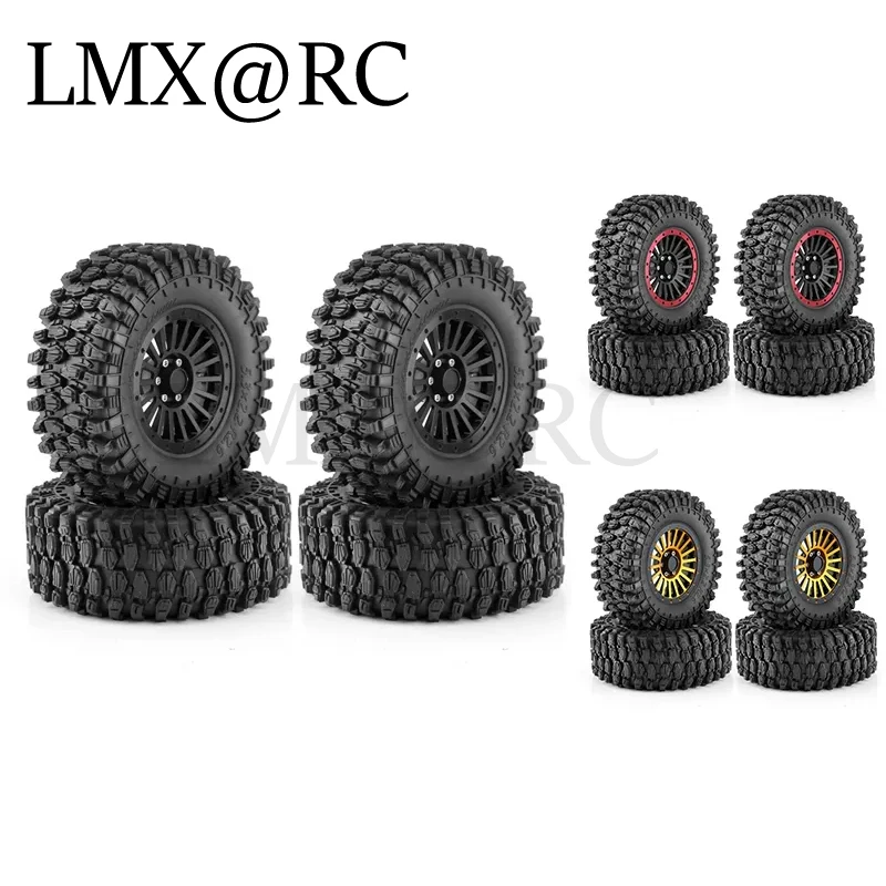 4Pcs 135Mm 2.6 Inch Metal Beadlock Wheel Rim Rubber Tire Set For 1/8 1/10 RC Crawler Car Axial SCX10 Wraith RR10 Capra