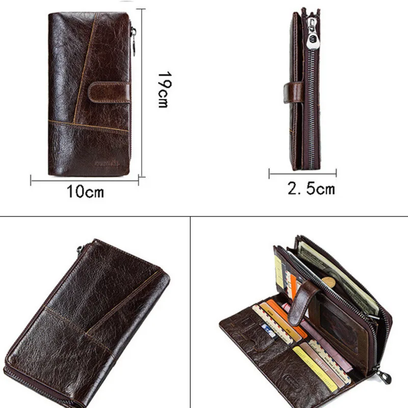 British Style Top Layer Cowhide Long Head Men's Wallets Fashion Leisure Multi Functional Leather Coin Purses Holders Men Wallets