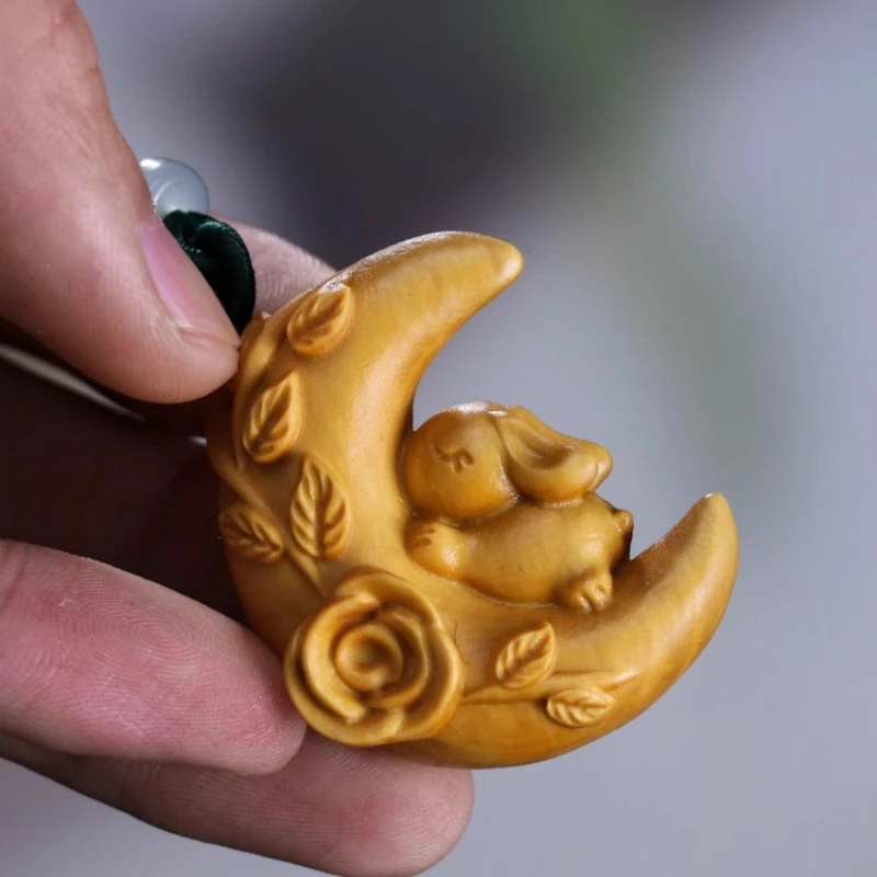 Huangyang Wood Carving, Solid Wood Zodiac Rabbit Pendant, New Chinese Style Toy, Keychain, Handicraft, Handlebar, Gift