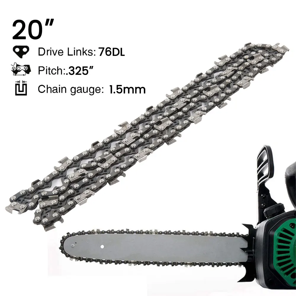 20 Inch Chainsaw Chain 76 Drive Link Alloy Steel Replacement Chain Sharp Heavy Duty Lumber Cutting Attachment