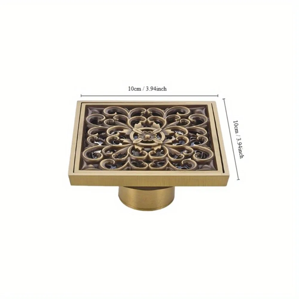 1 Piece European Antique Copper Self-priming Anti-Odor Floor Drain, Bathroom Multifunctional Floor Drain Cover Filter