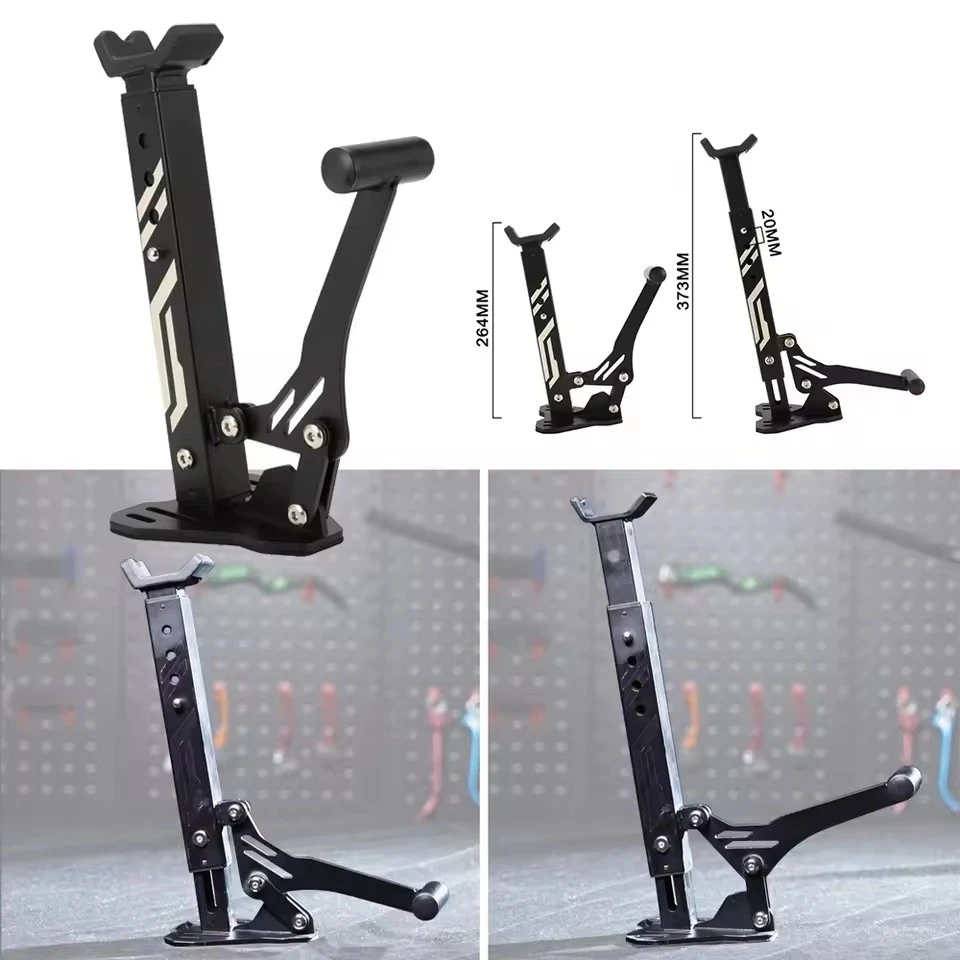 Support de roue de moto pliant portable universel ; type universel adapté au stationnement et au support de réparation de pneus.