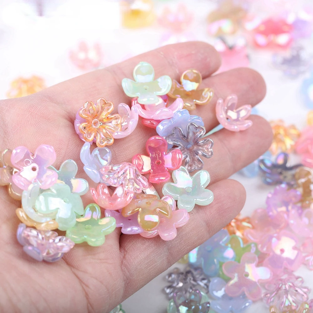 4 styles of acrylic color plated flower beads ABS imitation pearl flower beads for jewelry making sewing DIY accessories