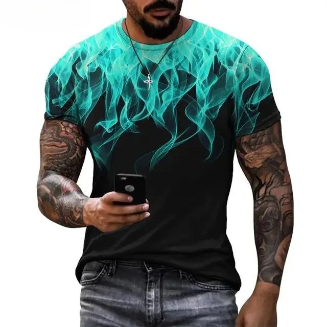 3D Flame Printed Men's T-shirts Casual Fashion Breathable Round Neck Short Sleeve Tops Daily Trends Comfortable Quick Drying Tee