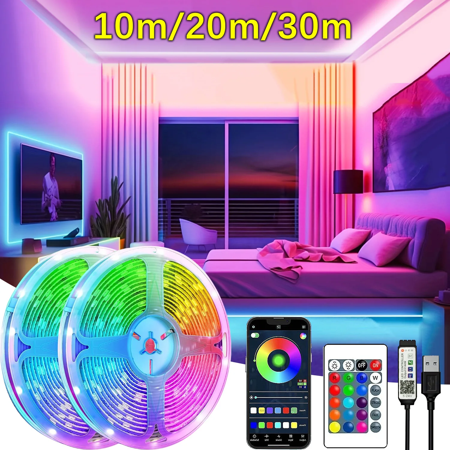 5V USB Led Lights for Room  RGB Led Strip Lights 10m 20m 30m Flexible Ribbon Diode Tape for Room Bedroom Decor TV Backlights