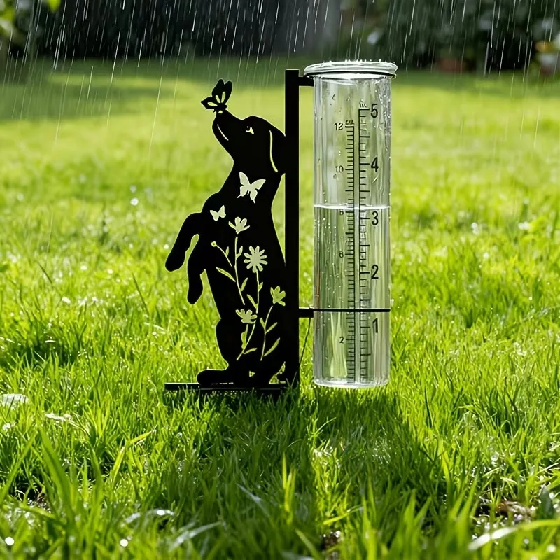 Dog-patterned rain gauge outdoor ornament, suitable for gardens, lawns, flower pots, and outdoor decorations