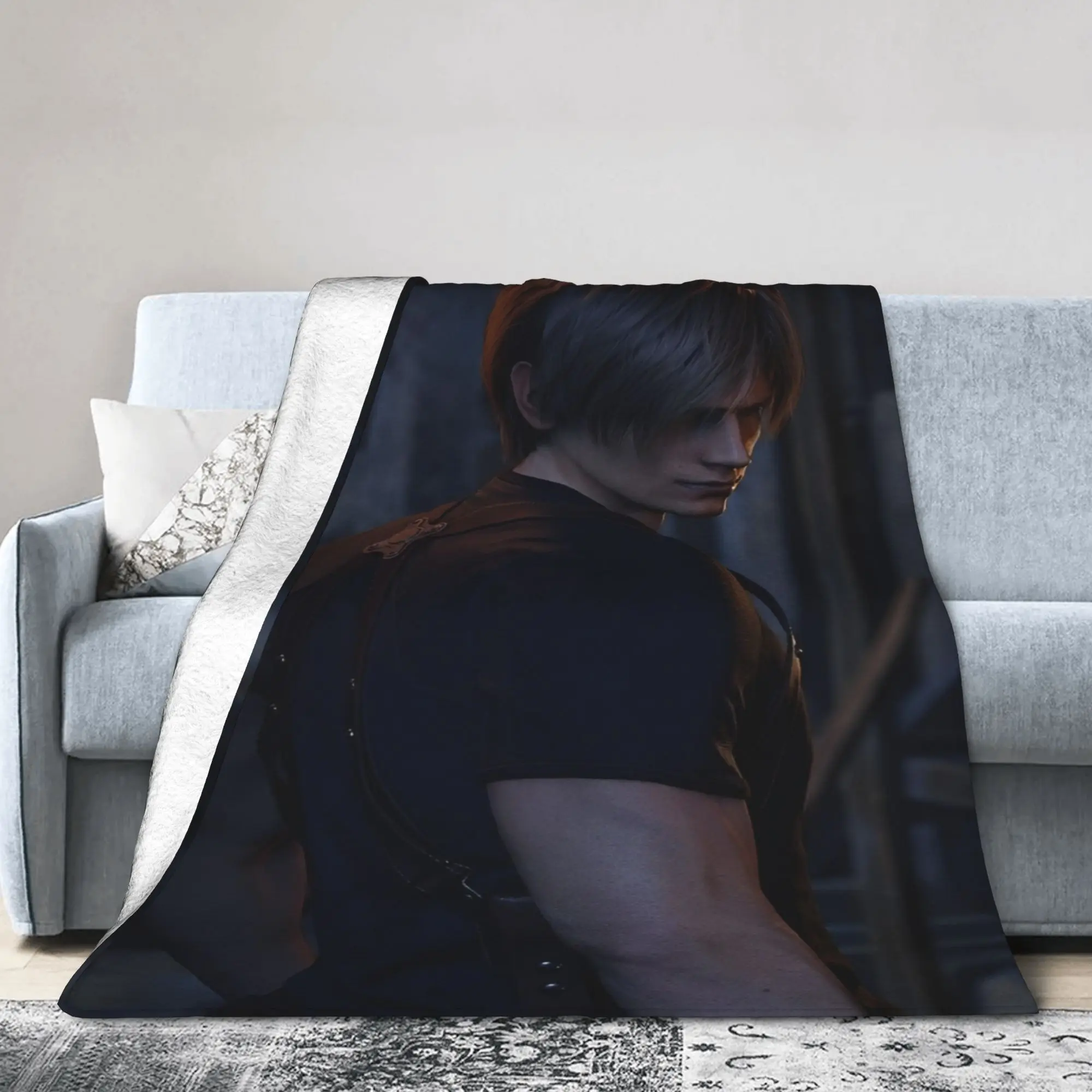 Leon Kennedy Blankets Resident Video Game Eviled Flannel Vintage Soft Throw Blanket for Home Spring/Autumn