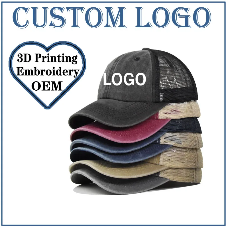 Summer Breathable Mesh Baseball Cap Vintage Washed Cotton Baseball Cap Custom Logo Sunscreen Adjustable Caps