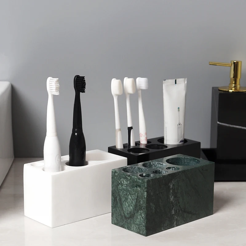 Natural Marble Toothbrush Holder Cup Mug Electric Toothbrush and Toothpaste Holder for Family Luxury Bathroom Accessories