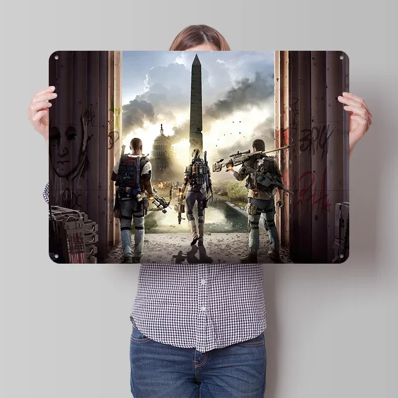 The Division 2: Washington D.C. Personalized 3D Textured Metal Poster Wall Art Tinplate Sign for Office Decor Room Funny Signs