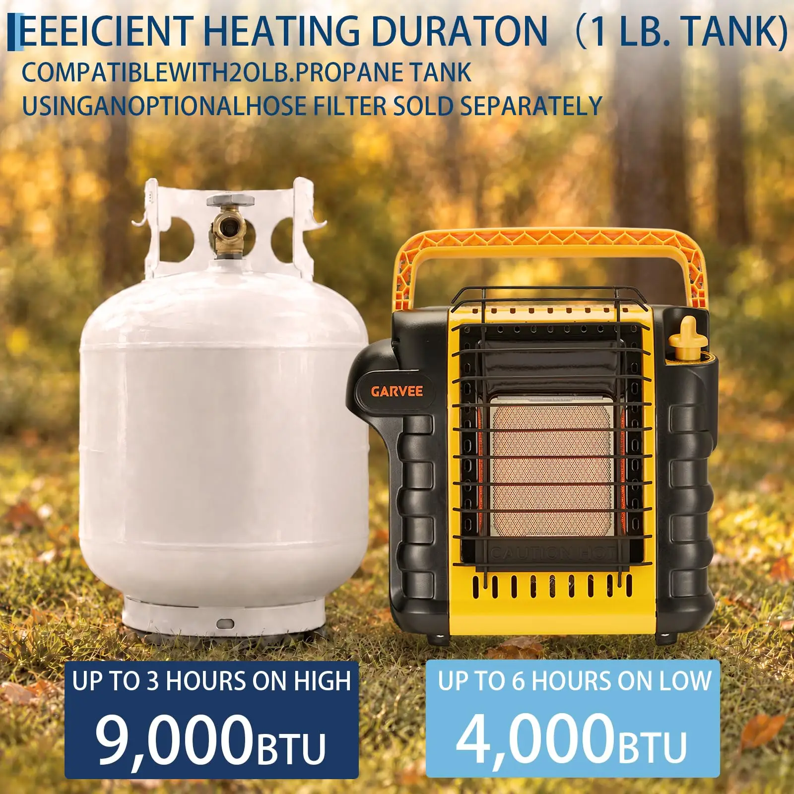 9000 BTU Portable Radiant Propane Space Heater with ODS & Tip-Over Protection – Indoor-Safe for Garage, Patio, Tent, Camping – Yellow