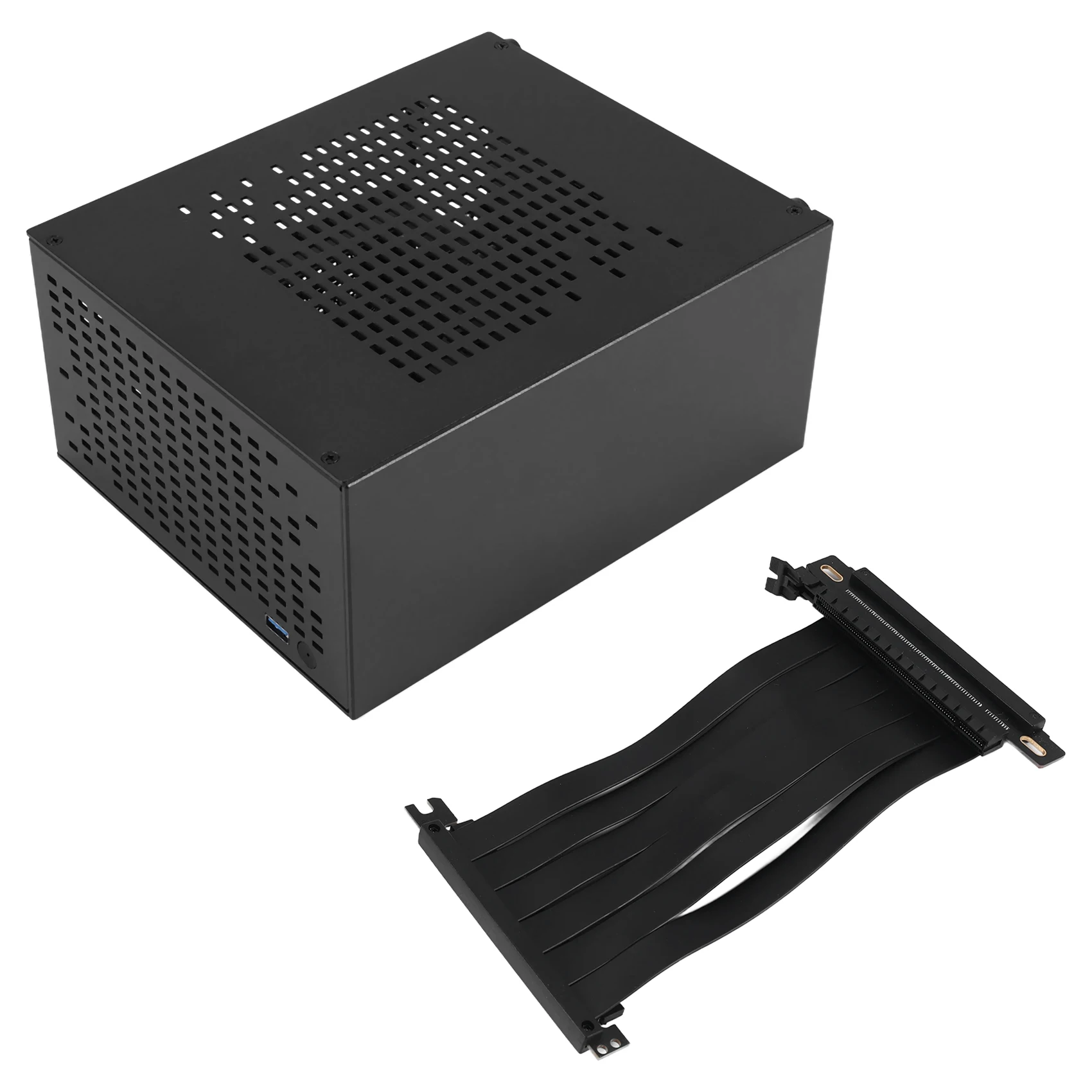 A07 Mini ITX Computer Case Chassis HTPC Host Case USB3.0 ITX Enclosure with Graphics Card Extension Cable(A)