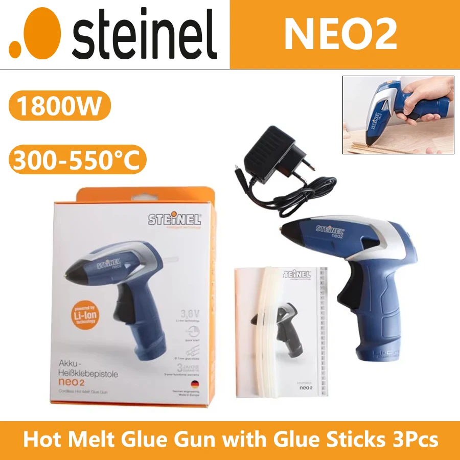 

Беспроводной пистолет для термоплавкого клея STEINEL NEO2 300-550 ° C 1800 Вт с 3 шт. клеевыми палочками диаметром 7x150 мм для наполнения и фиксации DIY