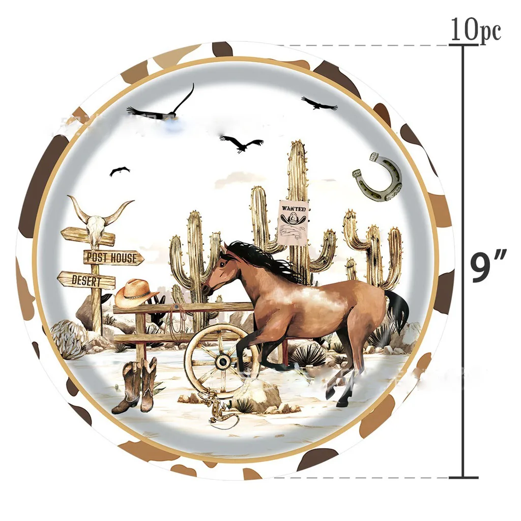 10 Gäste Wild Western Cowboy Geburtstag Einweggeschirr Rennpferd Teller Servietten Alles Gute zum Geburtstag Partyzubehör – Detail 3