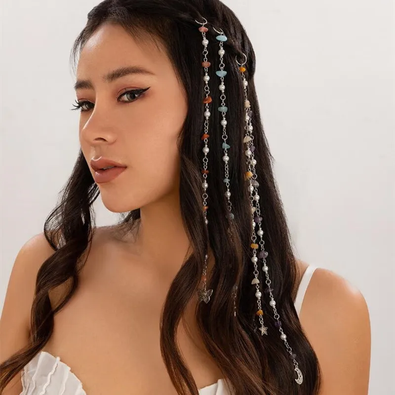 5 Styles New Natural Stone Chain Braided Hair Headdress Tassel Hairpin High Sense Temperament Dirty Braided Hairband