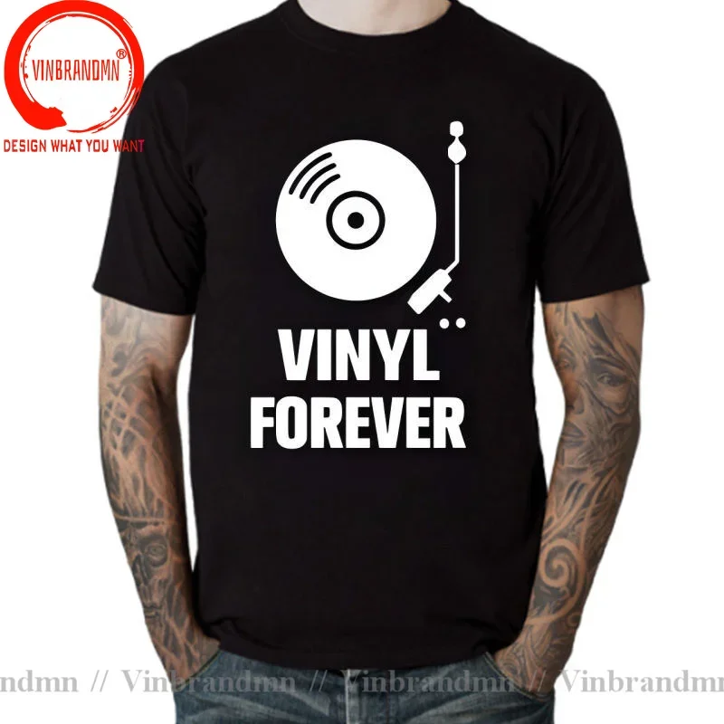 2023 Fashion Casual Men T-shirt Vinyl Forever T-Shirts Record Player DJ Decks T Shirt Man Vintage 70s 80s Clothing Retro Apparel