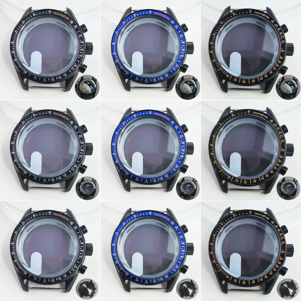 New VK63 39.7MM Black Case  Moon Pattern Back Chronograph Metal Material Fits Speed Master VK63 Case ﻿Men's Watch Parts