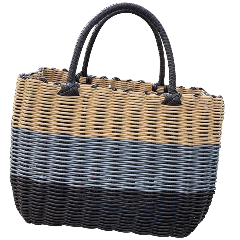 

Rustic Woven Storage Baskets Lightweight Plastic Household Organizers Portable Handle Multi-Functional Decorative Container For