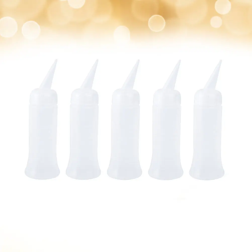 

5Pcs Plastic Hairdressing Applicator Bottle with Oblique Mouth Leak Proof Easy Squeeze for Hair Dye Perm Shampoo Scalp Treatment