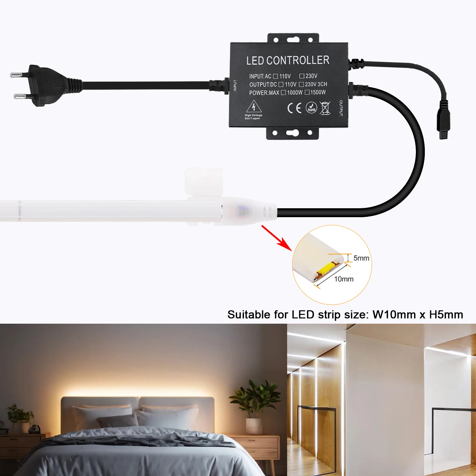 220V Bluetooth LED Dimmer Controller Tuya WIFI 23Keys Remote Kit Wall Touch 1500W Dimmer for 10mm PCB 288Leds/m COB Light Strip