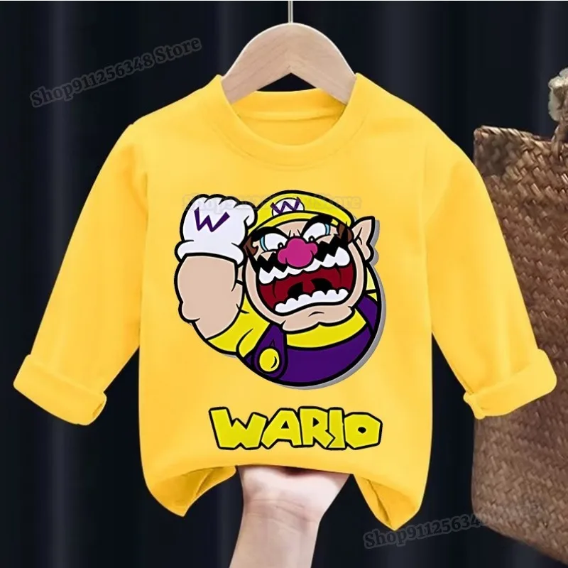 Super Marios Bros Koszulka z długim rękawem Dzieci Kolory Bluza Chłopcy Dziewczynki Ubrania Wiosna Jesień Pullover Cute Cartoon Tops Tees