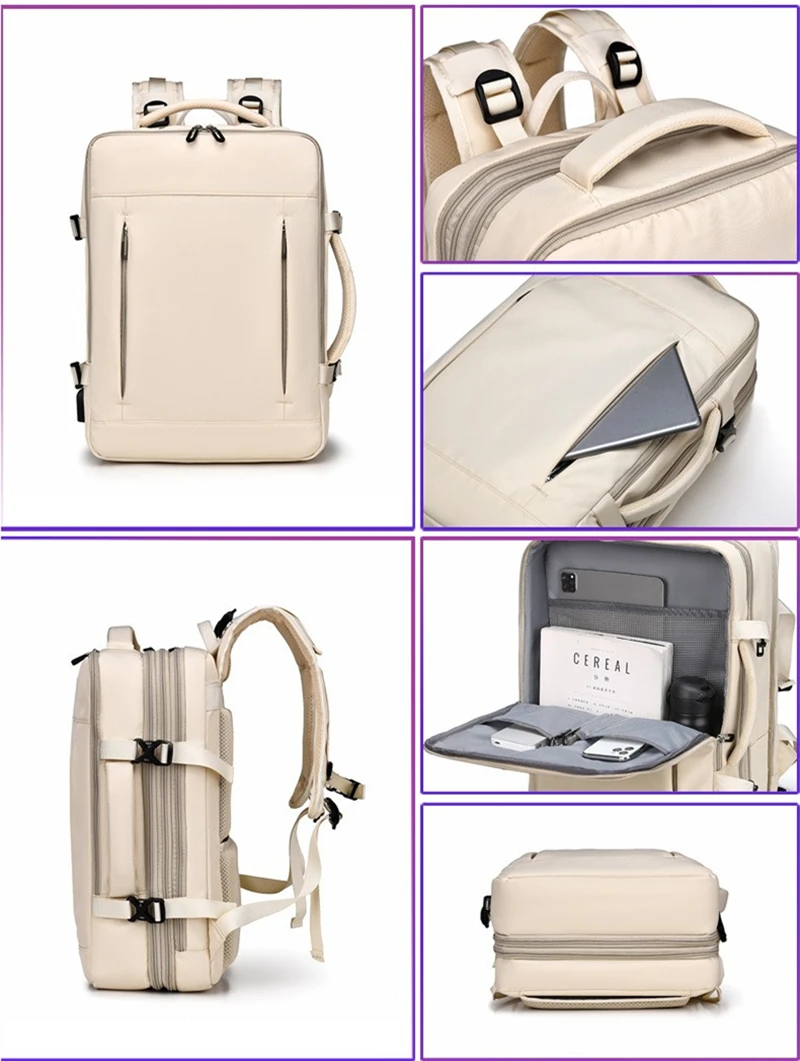 Nesitu سعة كبيرة أسود رمادي أزرق وردي أبيض 30L 14 15.6 16 بوصة كمبيوتر محمول الرجال النساء حقيبة السفر تسلق حقيبة ترحال M8191 #6