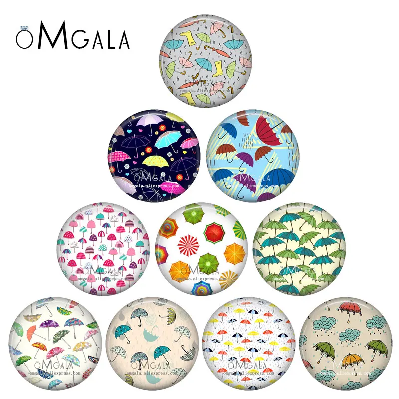 Fashion Colorful Umbrella Art Patterns 12mm/14mm/16mm/18mm/20mm/25mm Round photo glass cabochon demo flat back Making findings