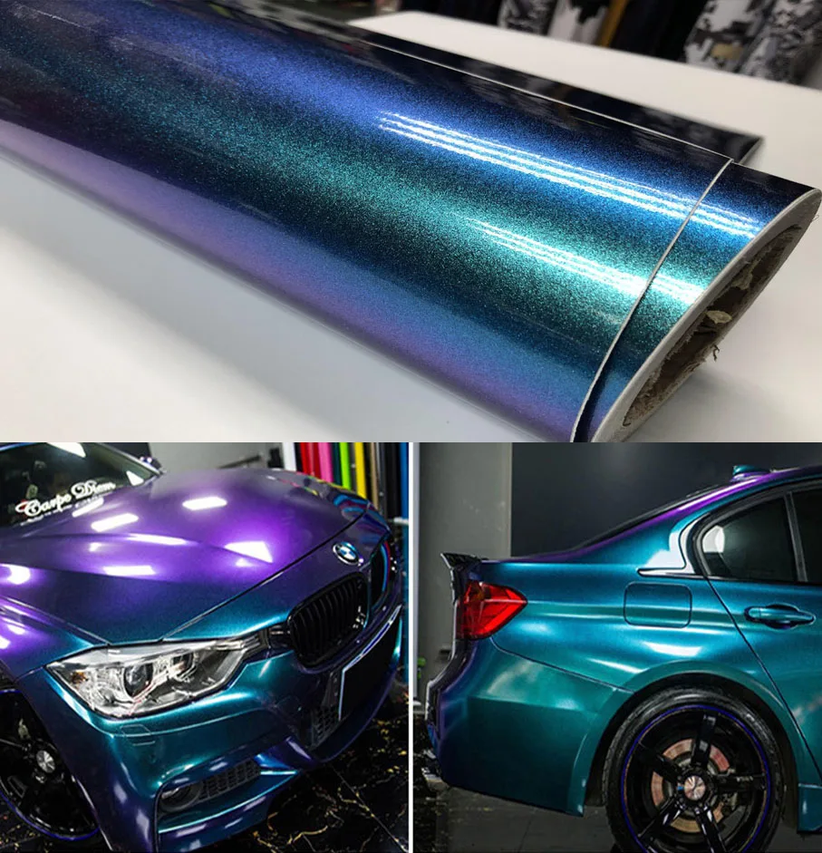 152*300cm/lot Chameleon pearl glitter vinyl sticker Dark blue to purple Chameleon car wrap film Pearl glitter diamond vinyl film