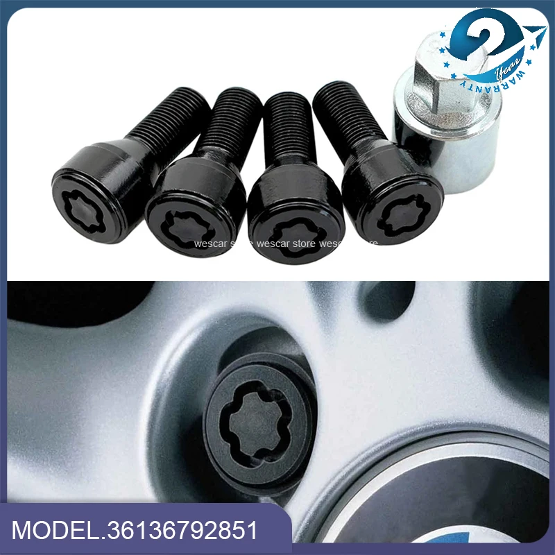 5pcs M14*1.25 Wheel Lock Set Anti Theft Lug Nuts Bolt Fits for BMW X3 4 X5 X6 i3 i8 Series F10 F20 F30 36136792851 6792851