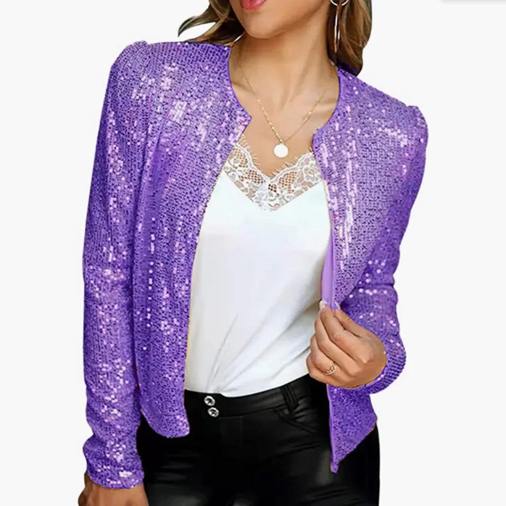 Party Club Blazer Sequin Women Jacket Long Sleeves Slim Cardigan Dress Up Streetwear Open Front Sequin Jacket Female Clothing